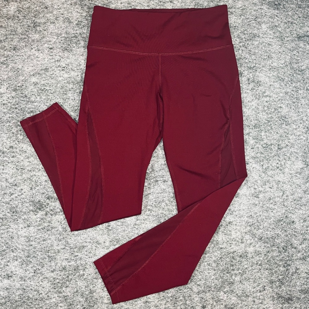Old Navy Active Elevate Leggings Women M Burgundy Wine Go-Dry Mesh Athleisure - Picture 1 of 8